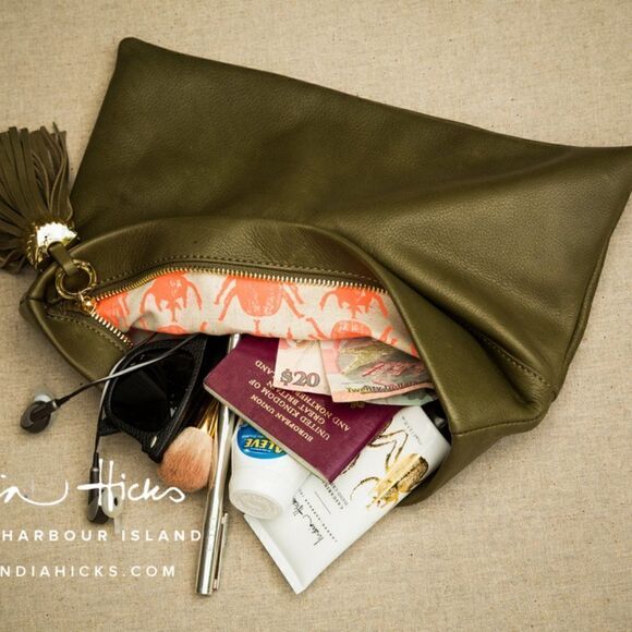 India Hicks Carmen Clutch - Army Green NEW - Picture 4 of 4